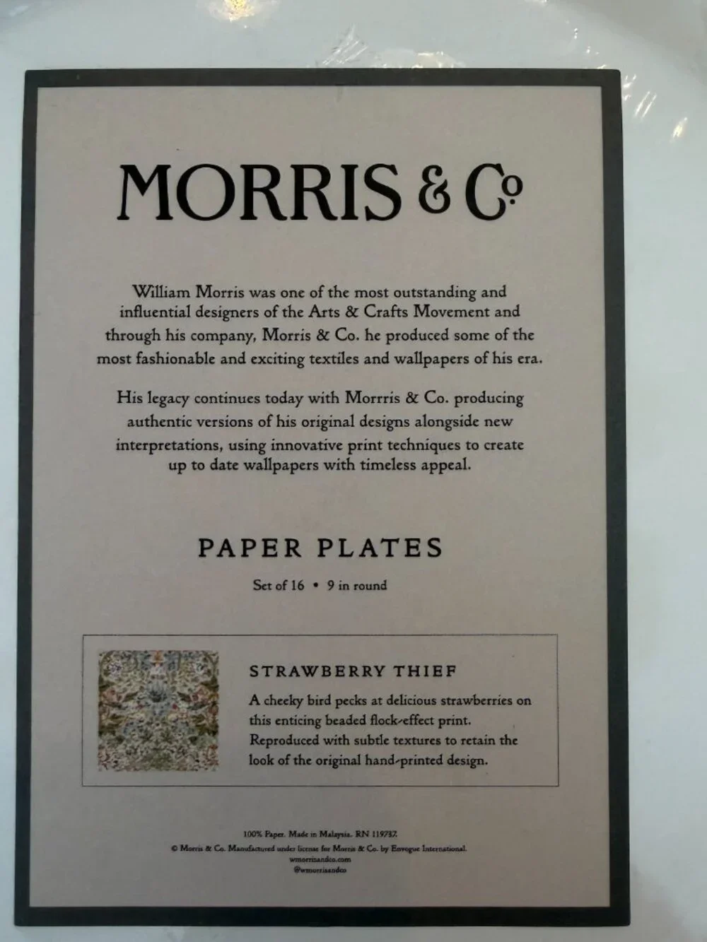 William Morris & Co Strawberry Thief Paper Plates 16 Count 9